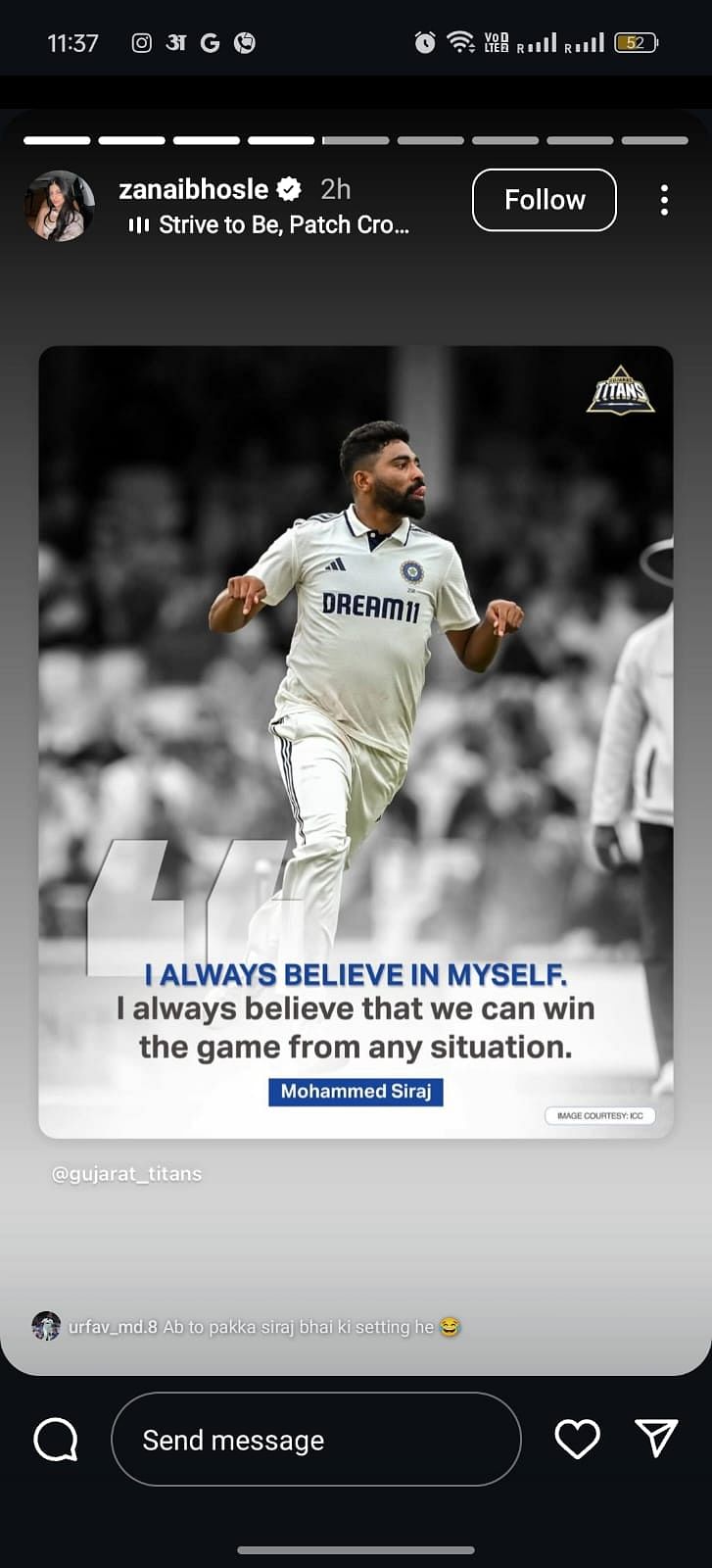 Siraj's Rumored Girlfriend Zanai Bhosle Praises Him, Calls Him 'Bhai' Mohammed Siraj bowling during a cricket match