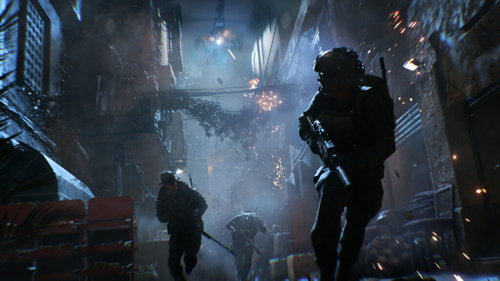 A screenshot from Battlefield 6 showing a building undergoing destruction, with smoke and debris.