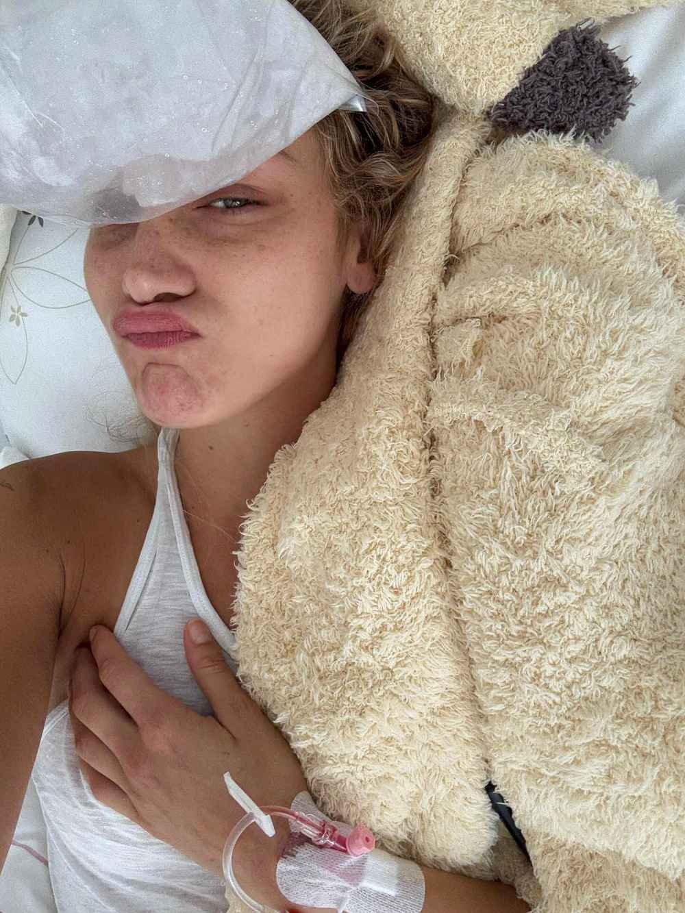 Bella Hadid shares health update from hospital bed.