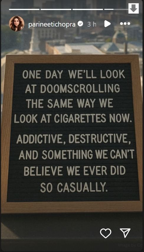 Parineeti Chopra Warns Doomscrolling is as Destructive as Cigarettes