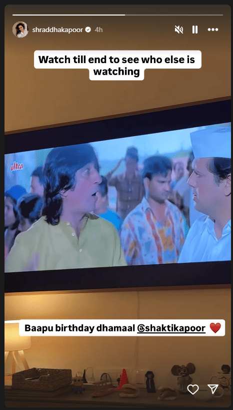 Shraddha Kapoor shares a video of her and Shakti Kapoor watching 'Hero No. 1'.