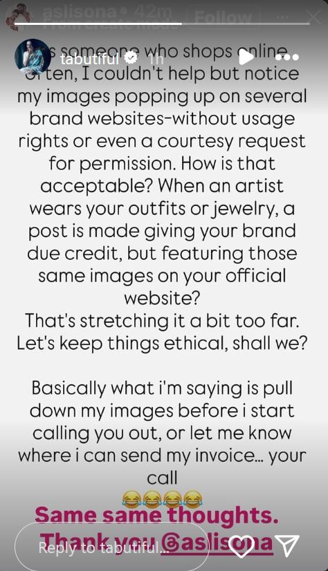 Tabu's Instagram story supporting Sonakshi Sinha