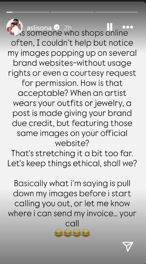 Sonakshi Sinha's Instagram post about photo usage