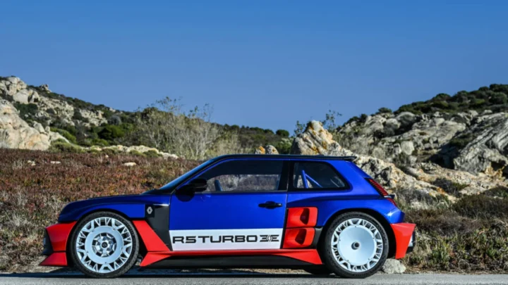 Renault 5 Turbo 3E on a historic rally road