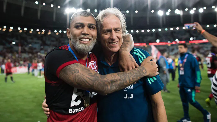 Jorge Jesus next to Gabigol during both their time at Flamengo