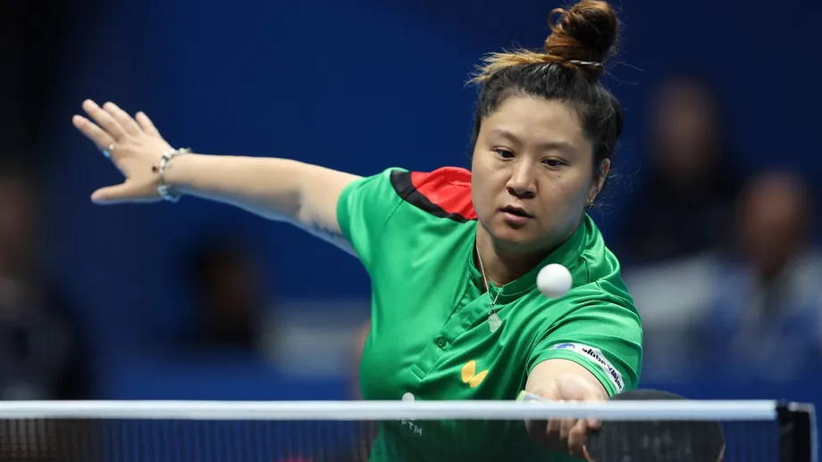 Athlete competes in a table tennis match