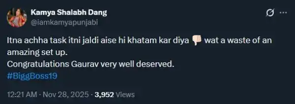 Bigg Boss 19: Ashnoor Kaur's Violent Act Sparks Eviction Demands, Kamya Punjabi Condemns 1764307298 974 Bigg Boss 19 Ashnoor Kaurs Violent Act Sparks Eviction Demands