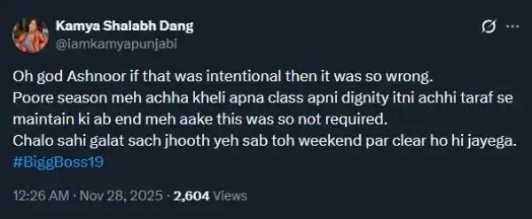 Bigg Boss 19: Ashnoor Kaur's Violent Act Sparks Eviction Demands, Kamya Punjabi Condemns Bigg Boss 19 Ashnoor Kaurs Violent Act Sparks Eviction Demands