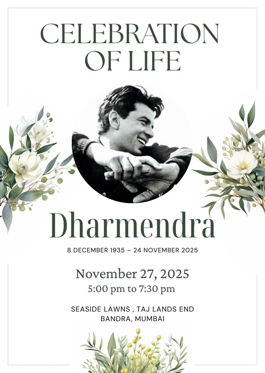 Bollywood Stars to Honor Dharmendra at 'Celebration of Life' Meet in Mumbai November 27 Bollywood Stars to Honor Dharmendra at Celebration of Life Meet.jfif