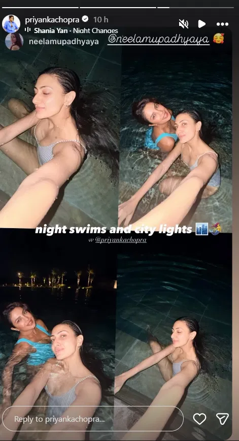 Priyanka Chopra and Neelam Upadhyaya in a swimming pool