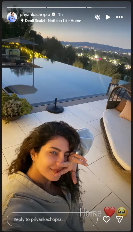 Priyanka Chopra poses in a casual selfie at her Los Angeles home.