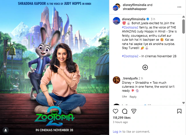 Shraddha Kapoor Voices Judy Hopps in Disneys Zootopia 2 Hindi
