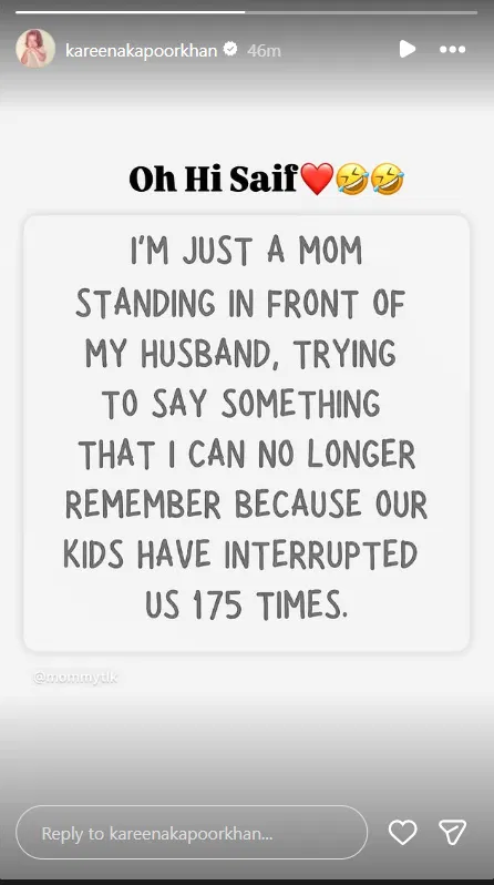 Kareena Kapoor Khan's Instagram story featuring her letter to Saif Ali Khan.