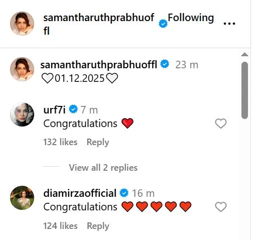 Samantha Ruth Prabhu Weds Raj Nidimoru in Private Ceremony Photos