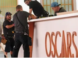 Oscars 2026: Security Tightens Ahead Of 98th Academy Awards Crew preparing for the Oscars event.